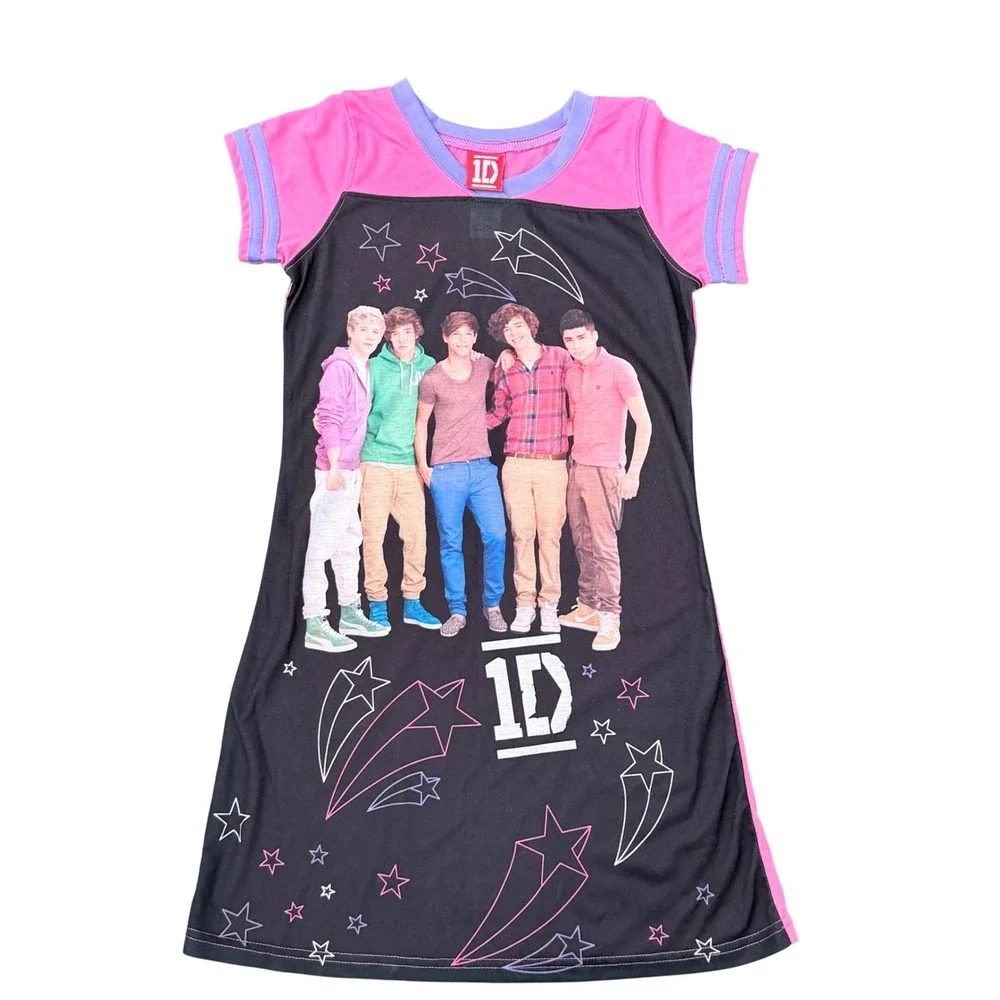 One Direction 1D Nightgown Kids M 8/10 Pink Black Graphic pajamas Harry Styles
